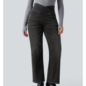 Halara Flex™ Tummy Control Crossover High Waisted Straight Leg Jeans.